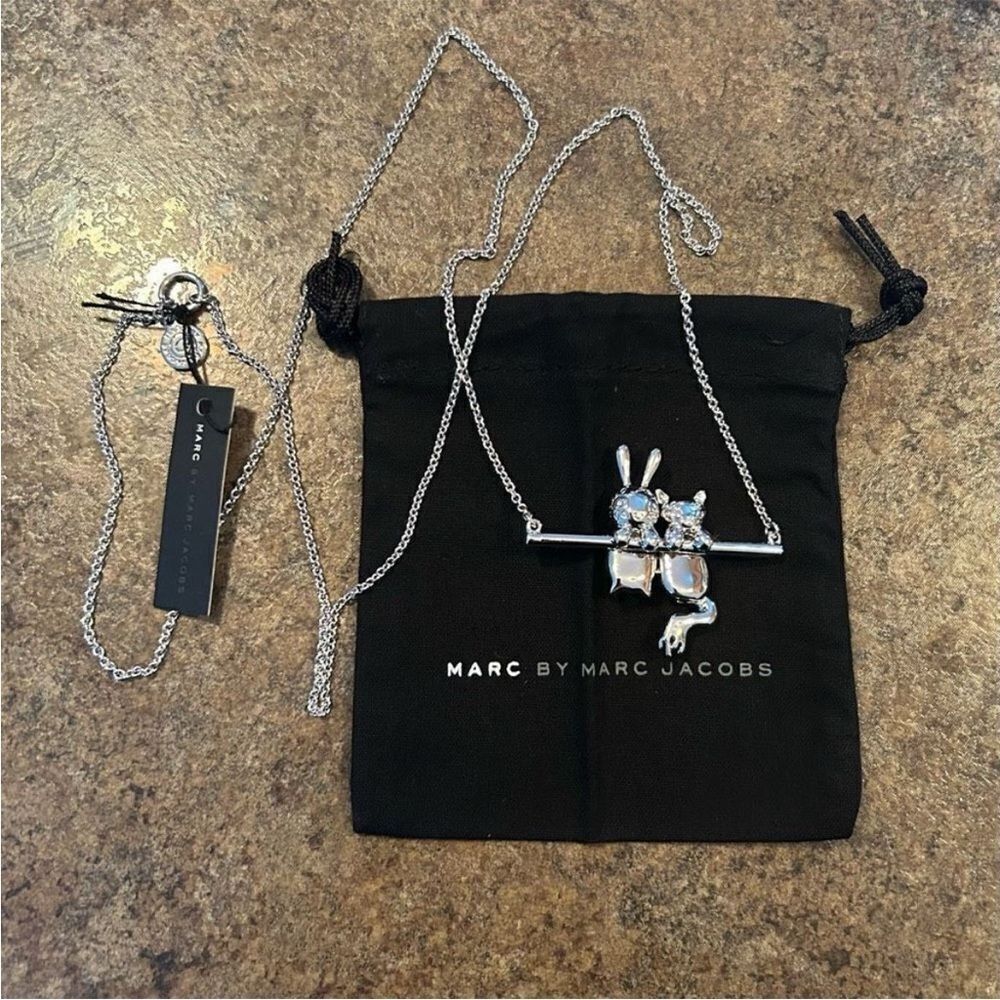 Marc Jacob’s Necklace silver pendant bunny & Cat NWT 15” long discontinued